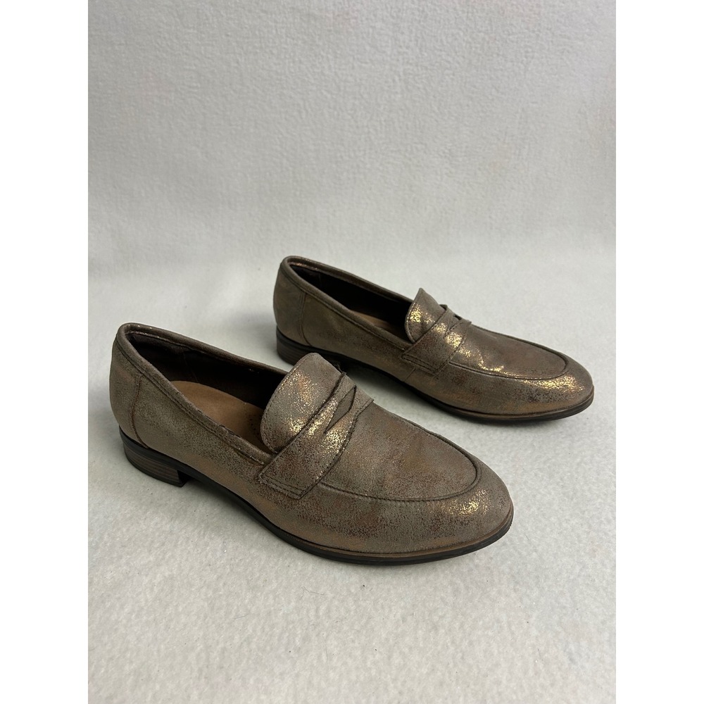 Metallic Preppy Clarks Womens 8 Bronze Gold Penny Loafer Flat Workwear Office